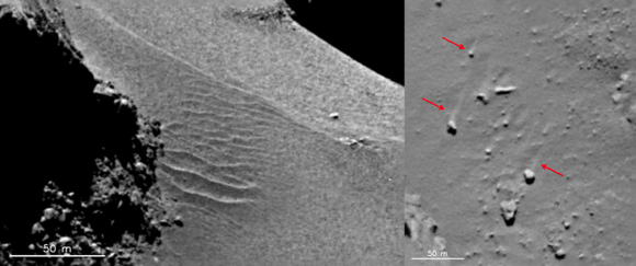 Dunas y depósitos eólicos en la superficie de Chury (ESA/Rosetta/MPS for OSIRIS Team MPS/UPD/LAM/IAA/SSO/INTA/UPM/DASP/IDA).